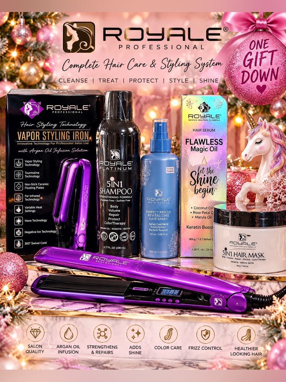 Royale Professional 5-Piece Hair Care & Vapor Styling Iron Bundle